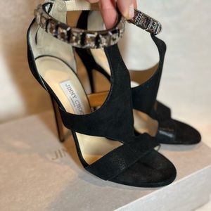 Jimmy Choo suede high heel with jewelry around the ankle. Worn once. So is 39.